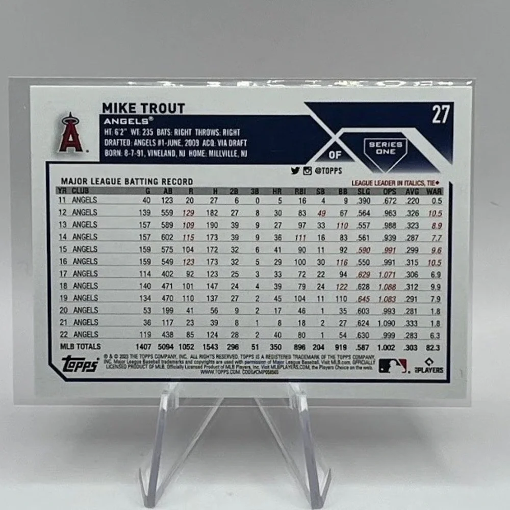 Mike Trout 2023 Topps Series One 27 MLB Los Angeles Angels